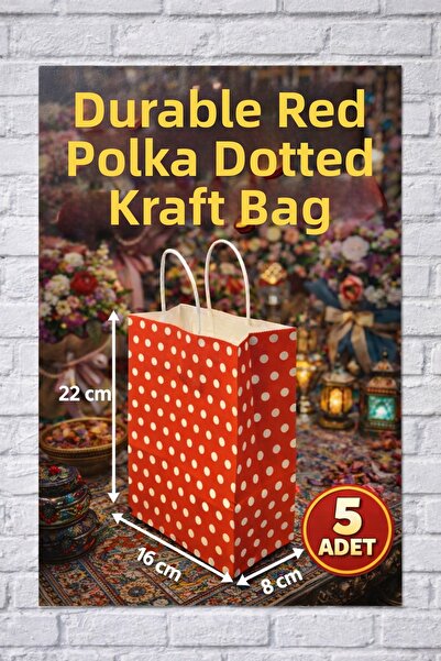 BİLGİ K K كرافت حقيبة أحمر، منقّط قطعة، حقيبة هدايا برباط حقيبة مقاس 16x22x8 ...