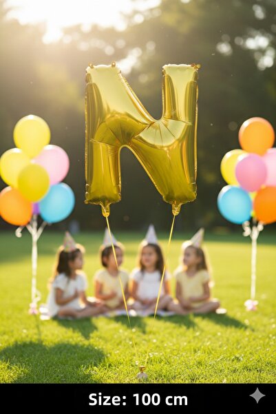 Deniz Party Store بالون فويل بحروف 40 بوصة 100 سم (N) ذهبي ذهبي