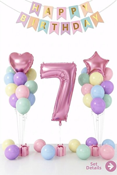 Bunloon Macaron 7 Year Old Birthday Balloon Set Happy Birthday Party Decorations