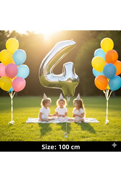 Deniz Party Store بالون فويل رقم 40 بوصة 100 سم (4) رمادي فضي