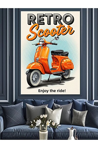 KanvasSepeti Retro Scooter Pictură în ulei de înaltă calitate texturat Canvas...