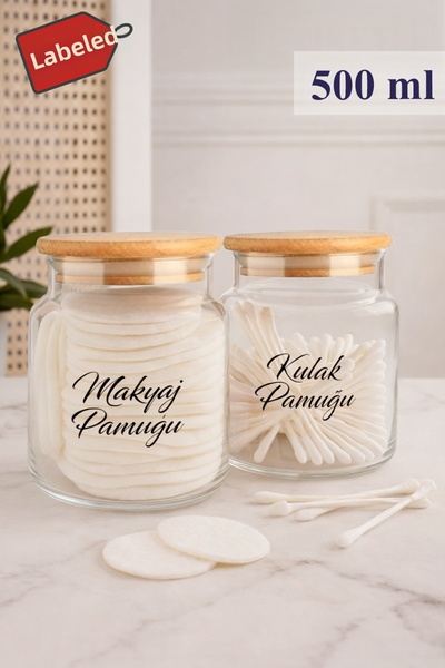 Mutfak Köşesi Pureglass 2-Pack Large Size Wooden Lid 500 ml Glass Jar Cotton ...