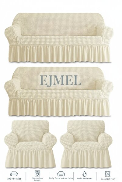 EJMEL 3+3+1+1 Bürümcük Sofa Cover Sofa Cover, Sofa Cover Pieces in Total, 4 P...