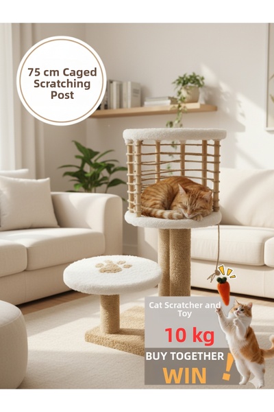 Komano Pontika بيت قطط مع قفص ولوحة خدش للقطط | سرير القطط للنوم والخدش |   7...