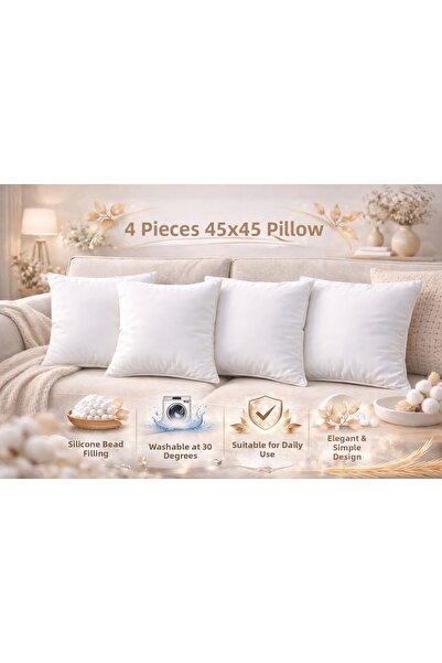 ÇIQRIK HOME 4 Pieces 45X45 cm Ultra Full Cushion Inner Pillow Beads Silicone ...