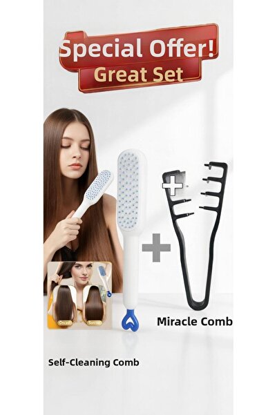 YURISH Set de 2 piepteni miraculoși și perii de păr cu autocurățare