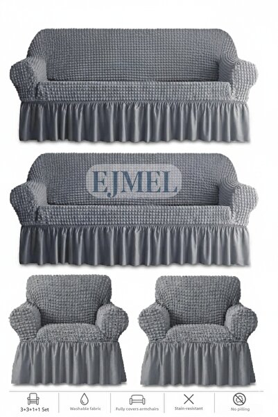 EJMEL 3+3+1+1 Bürümcük Sofa Cover Sofa Cover, Sofa Cover Pieces in Total, 4 P...