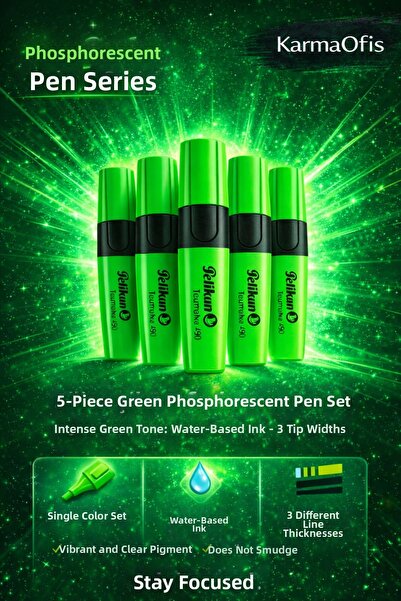 KarmaOfis مجموعة أقلام تحديد خضراء مكونة من 5 قطع - أساسها الماء، 3 رؤوس، صبغ...
