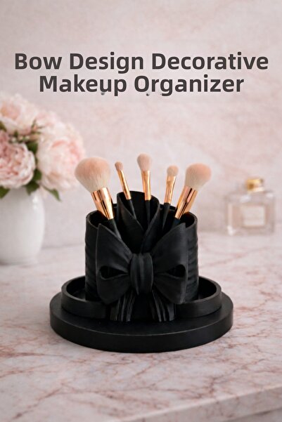 Sellor Ribbon Detailed Makeup Organizer, Brush and Lipstick Organizer Decorat...