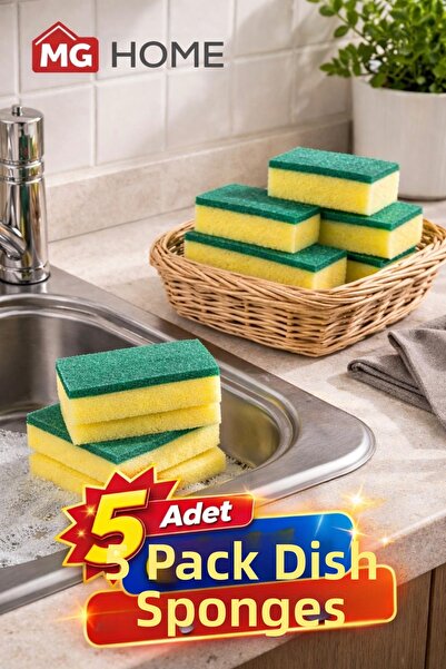 VENON Pack of 5 💛   Corrugated Economical Nail-Protected Dish Sponge 💛   Ye...