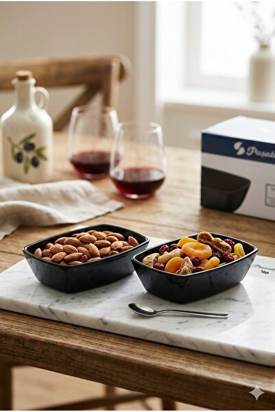 Paşabahçe Tokio Set of 2 Black Rectangular Snack Bowls, Sauce Bowls and Moder...
