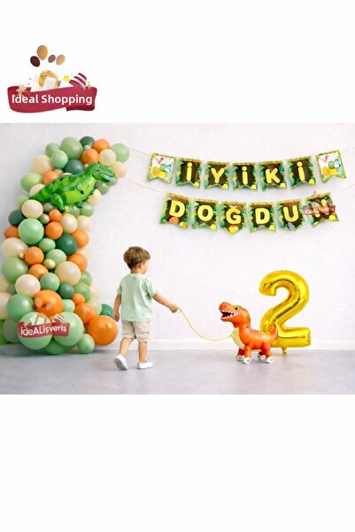 Laviyosa Dinosaur Birthday Decoration Set Walking Dinosaur Balloon Gold Numbe...