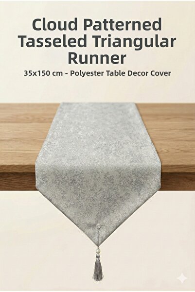 atak by atak home collection Ασημί Τριγωνικό Τραπεζομάντιλο με Σχέδιο Σύννεφα...