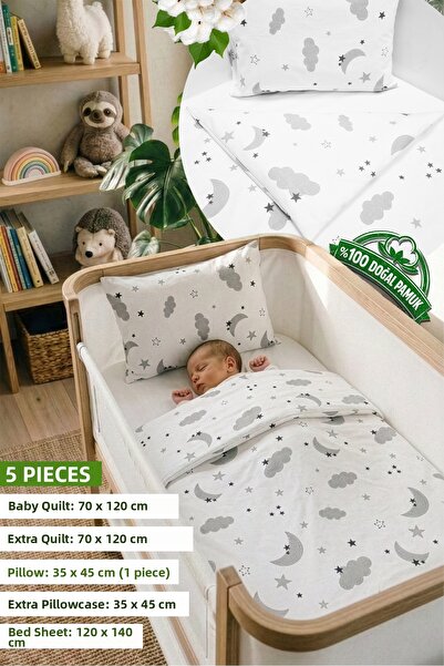 Yada Baby طقم لحاف وغطاء لحاف للأطفال مكون من 5 قطع من نسيج القطن 100% ومجموع...