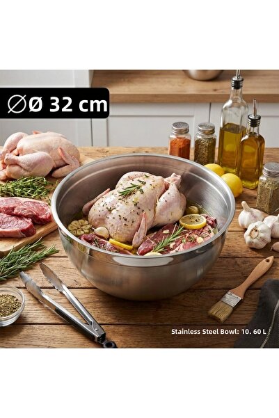Meaty Cheesy Steel Large Size Bowl 32 cm (10.6 L) - Large Portion Preparation...