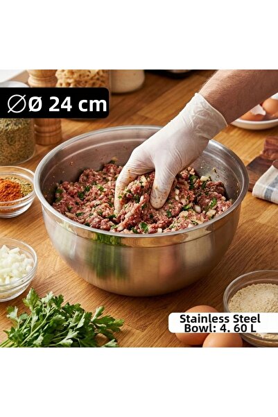Meaty Cheesy Steel Bowl 24 cm (4.6 L) - Dough Kneading and Multi-Purpose Mixi...
