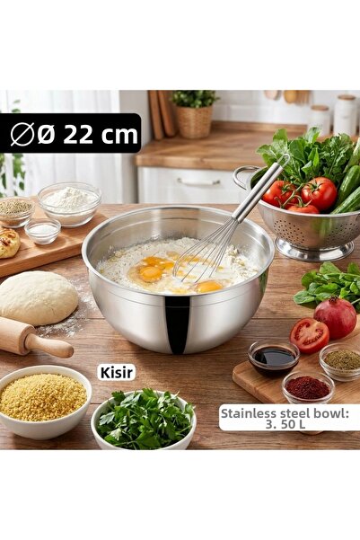 Meaty Cheesy Steel Bowl 22 cm (3.5 L) - Pasta and Fruit Preparation Bowl
