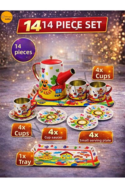 Wingzy 14 Piece Patterned Big Colorful Metal Coffee Set