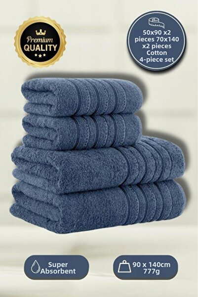 MODALİN 4-Piece Bath Towel Set Dora Indigo - 70X140Cm X2 / 50X90Cm X2