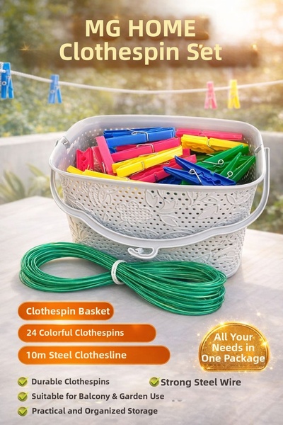 VENON مجموعة أدوات 👕   سلة ماندال 👕 24 قطعة من الملاقط 👕 حبل فولاذي بطول 1...