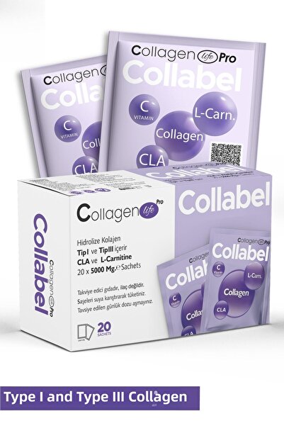 COLLAGEN LIFE 20 Sachets Containing Type 1 - Type 3 Collagen, L-Carnitine, Gl...