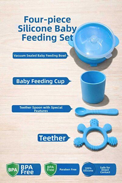 CKM silikon 4-Piece Silicone Food Set - Vacuum Food Bowl, Spoon, Cup and Teet...