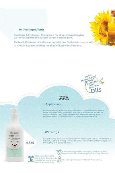 Dermoskin Herbal Baby Hair and Body Shampoo |   Probiotic Protection System 500 ml