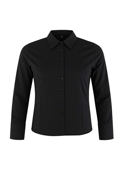 Trendyol Curve Wardrobe Essentials Black Lightweight Waist-Fitted Cotton Wove...