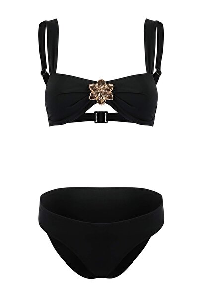Trendyol Collection Set bikini negru, fără bretele, cu accesorii, talie norma...