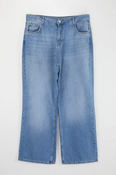 Trendyol Curve Blue High Waist Loose Strafit 100% Cotton Plus Size Jeans Tbbs...