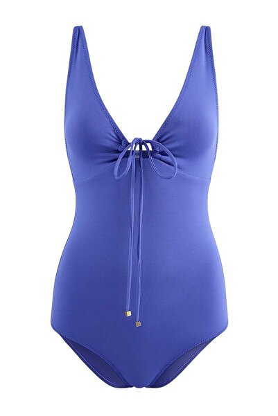 Trendyol Collection Costum de baie Saks cu decolteu în V și accesorii TBESS26...