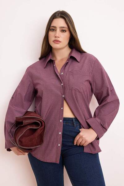 Trendyol Curve Burgunderrot-Mehrfarbig kariertes/Plaid-gekariertes Oversize-H...