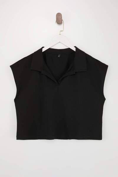 Trendyol Curve Black 100% Thick Cotton Polo Collar Regular/Normal Fit Large S...