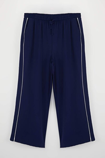 Trendyol Curve Navy Blue Contrast Striped Woven Plus Size Trousers Tbbss26Ar0...