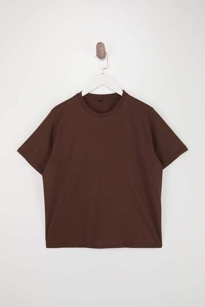 Trendyol Curve Tricou maro cu croială normală, scurt, mărime mare TBBSS25BF00061