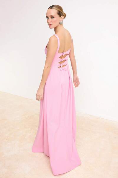 Trendyol Collection Hellrosa, gerades, gewebtes Finike Maxi-Abendkleid und Ab...