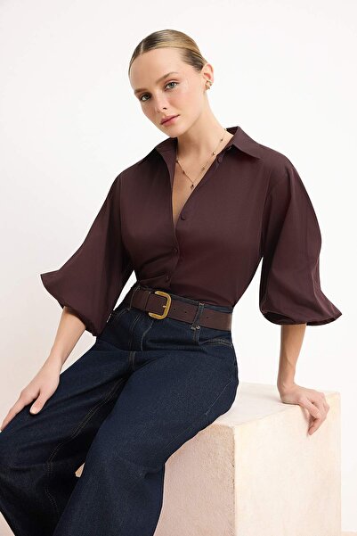 Trendyol Collection Мърдюм Премиум качество памучна поплинена риза TWOSS26GO0...