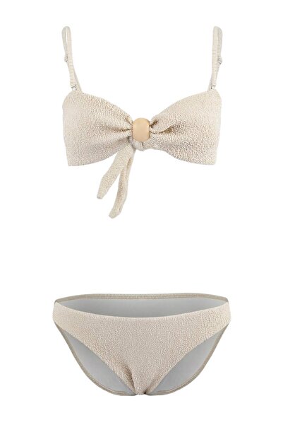 Trendyol Collection Ecru strukturiertes, trägerloses, mit Accessoires versehe...