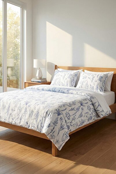 TRENDYOLMİLLA HOME Doppelbett-Bettbezug-Set mit blauem Blumenmuster ohne Lake...