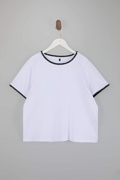 Trendyol Curve Bela 100% pamučna majica sa kontrastnim šavovima, detaljnim iz...