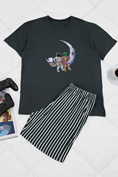 Trendyol Collection Set de pijamale cu mâneci scurte din bumbac antracit Regu...