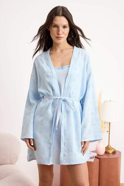 Trendyol Collection Plava 100% Pamuk obična muslinska Tkano kućna haljina i s...