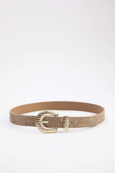 TRENDYOL SHOES Curea de damă din piele de căprioară cu cataramă aurie TWOAW26...