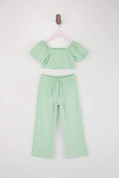 TRENDYOLKIDS Set de muselină verde pentru fete, simplu, din material subțire ...