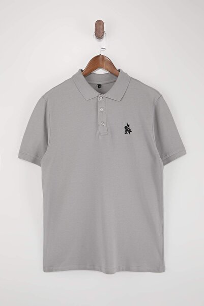 Trendyol Collection Γκρι μπλουζάκι με κανονική/άνετη εφαρμογή, με κέντημα αλό...