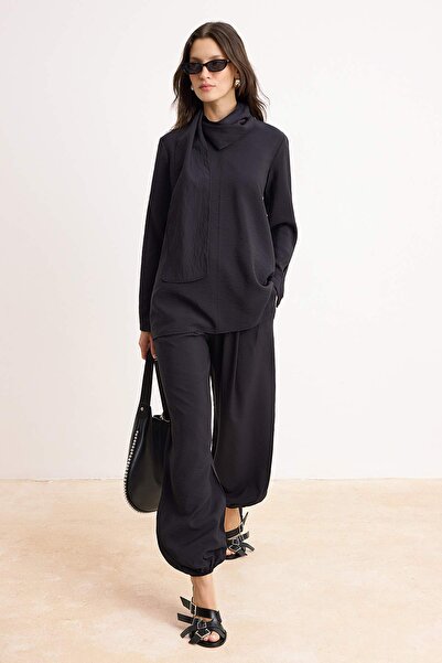 Trendyol Modest Black Scarf Detailed Tunic Shalwar Trousers Bottom - Top Set ...