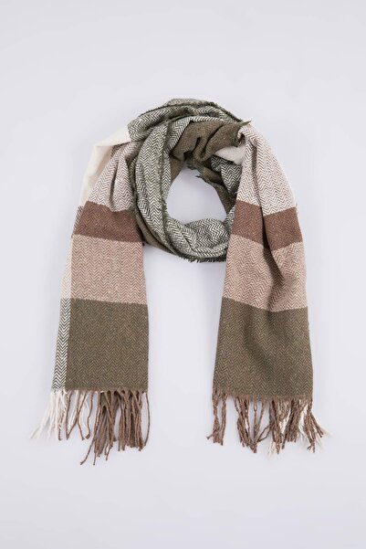 Trendyol Collection Женски шал с мека текстура и блокиран хаки TWOAW24AT00005