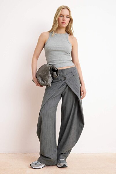 Trendyol Collection Gray Melange Fitted/Body-Fitting Thick Strap Sleeveless R...