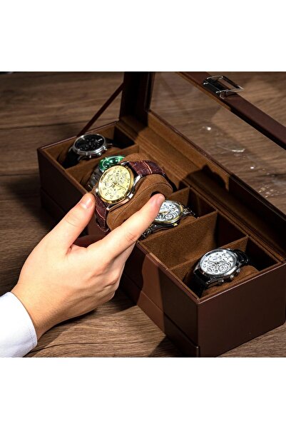Maanys Watch Box Organizer for Men 6 Slot Watch Case with Glass Lid & Drawer Double Layer Watch Hold