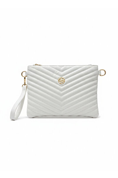 Sanmorris Біла штучна шкіра Жіноча портфель - Регульований ремінець через пле...